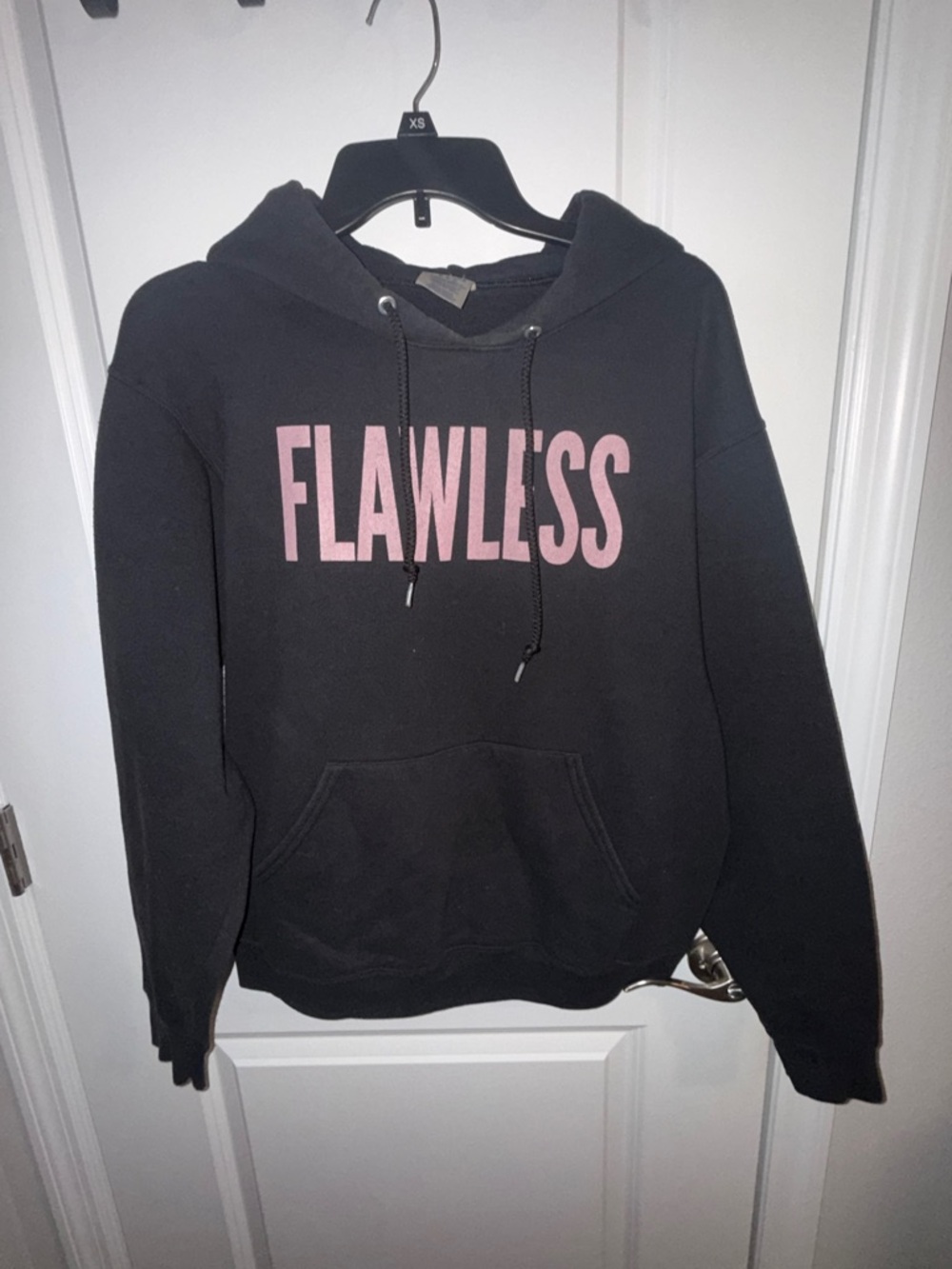 Flawless Graphic Black Hoodie with Pink Print